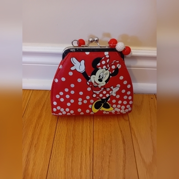 2008 Y2K RARE Kids Disney Paris Minnie Mouse Small‎ Clutch Purse Beaded Strap - Picture 2 of 5
